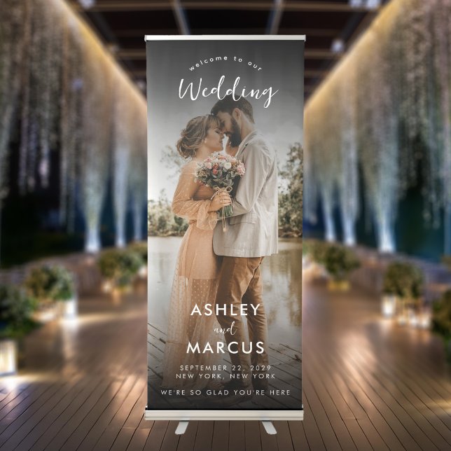 Modern Calligraphy Wedding Photo Welcome Retractable Banner (Creator Uploaded)