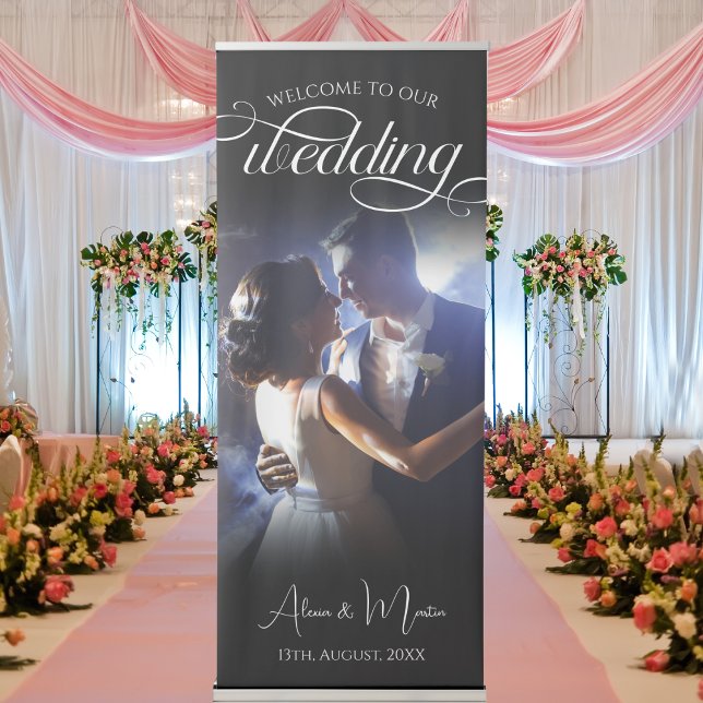 Modern Calligraphy Wedding Photo Welcome Retractable Banner (Creator Uploaded)