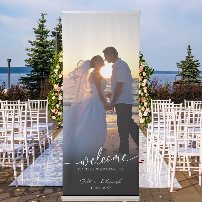 Modern Calligraphy Wedding Photo Welcome Retractable Banner (Creator Uploaded)