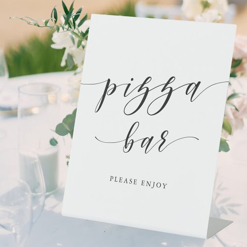 Modern Calligraphy Wedding Pizza Bar Pedestal Sign