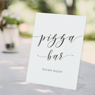Modern Calligraphy Wedding Pizza Bar Pedestal Sign