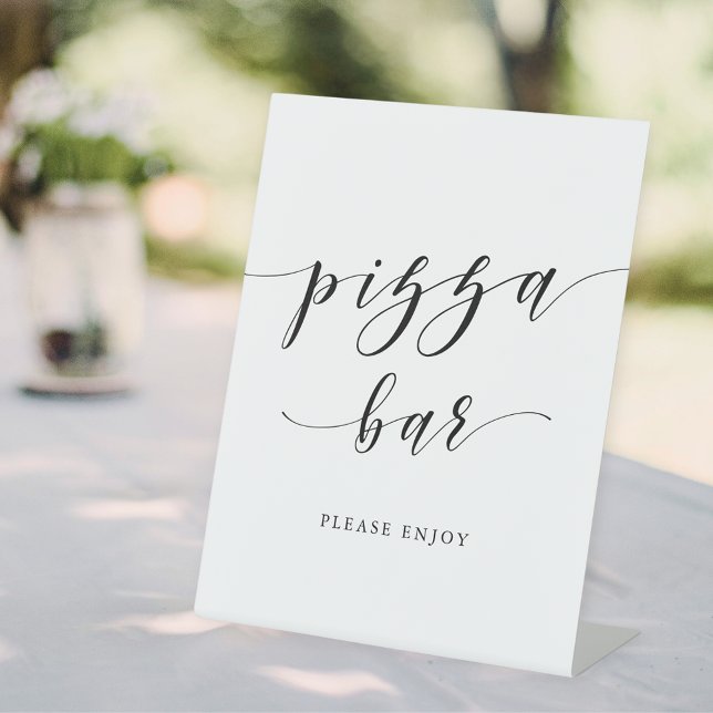Modern Calligraphy Wedding Pizza Bar Pedestal Sign (Creator Uploaded)