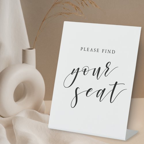 Modern Calligraphy Wedding Please Find Your Seat Pedestal Sign