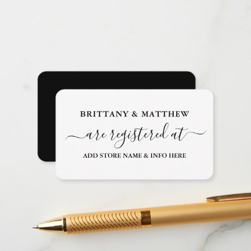 Modern Calligraphy Wedding Registry Black White Enclosure Card