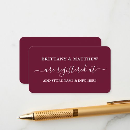Modern Calligraphy Wedding Registry Burgundy Enclosure Card