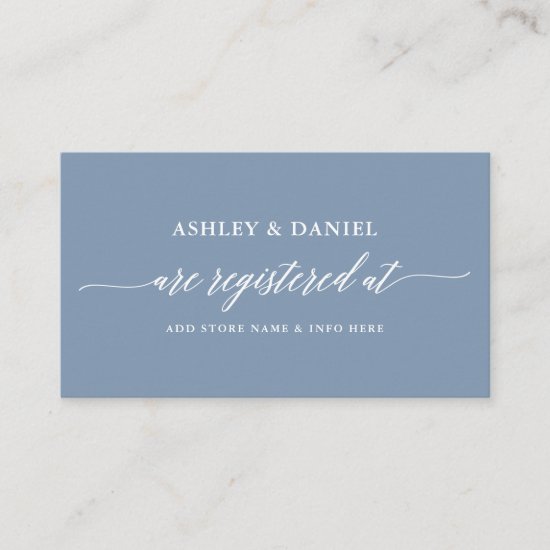 Modern Calligraphy Wedding Registry Dusty Blue Enclosure Card