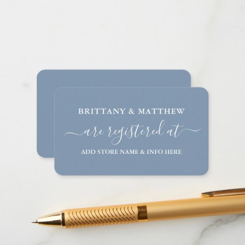 Modern Calligraphy Wedding Registry Dusty Blue Enclosure Card