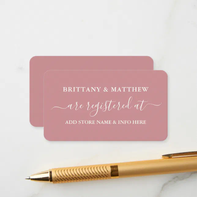 Modern Calligraphy Wedding Registry Dusty Rose Enclosure Card Zazzle