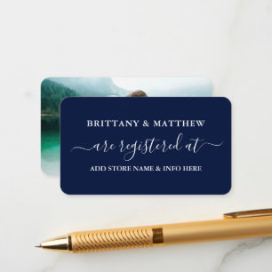 Modern Calligraphy Wedding Registry Photo Blue Enclosure Card