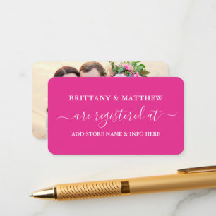 Modern Calligraphy Wedding Registry Photo Hot Pink Enclosure Card
