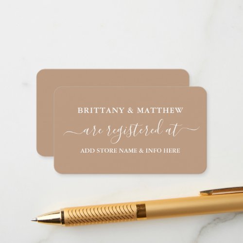 Modern Calligraphy Wedding Registry Taupe Enclosure Card