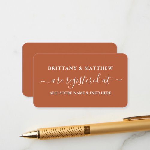 Modern Calligraphy Wedding Registry Terracotta Enclosure Card