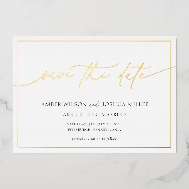 Modern Calligraphy Wedding Save the Date Foil Invitation (Front)