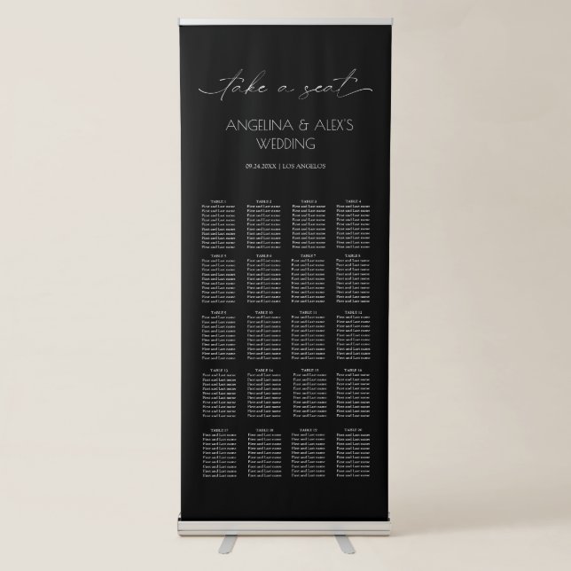Modern Calligraphy Wedding Seating Chart  Retractable Banner (Front)