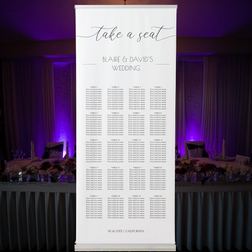Modern Calligraphy Wedding Seating Chart Retractable Banner