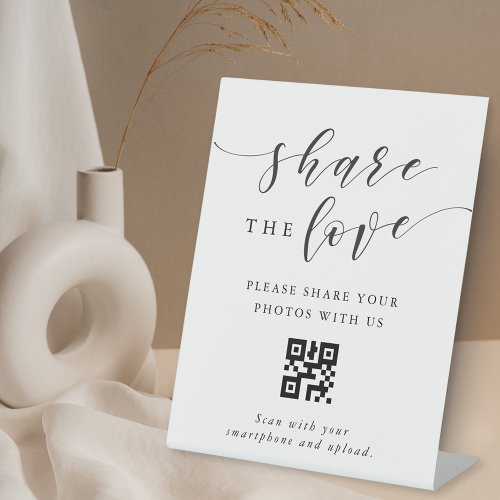 Modern Calligraphy Wedding Share the Love QR code Pedestal Sign