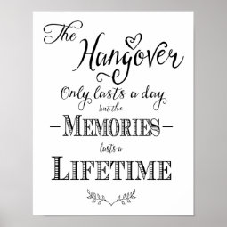 Modern Calligraphy Wedding sign Hangover Print | Zazzle