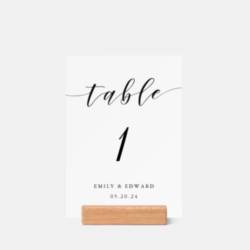 Modern Calligraphy Wedding Table Number with Wood Holder