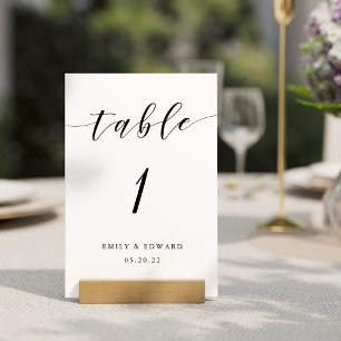 Modern Calligraphy Wedding Table Number with Wood Holder