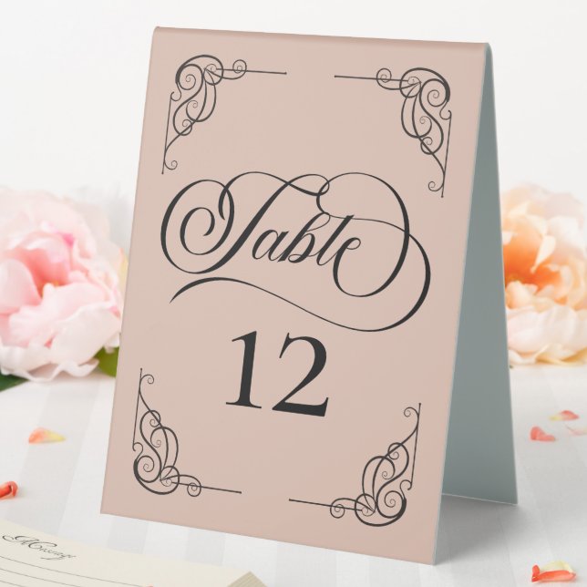 Modern Calligraphy Wedding Table Numbers Beige Table Tent (In SItu (Wedding))