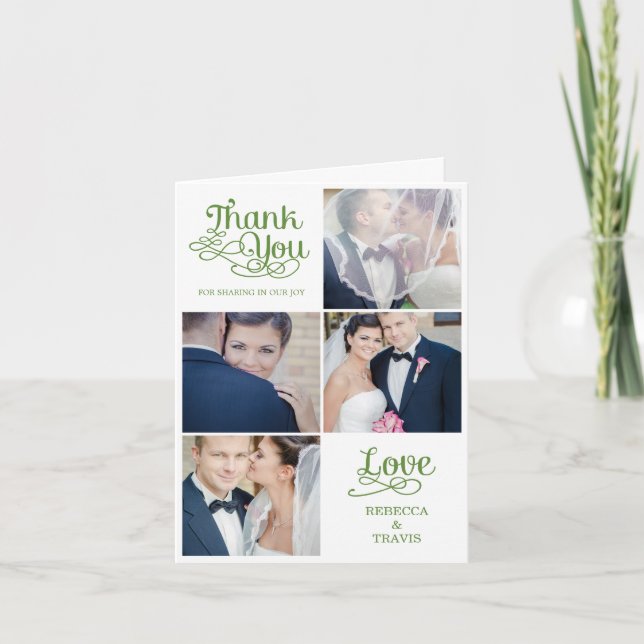 Modern Calligraphy Wedding Thank You Card Green (Front)