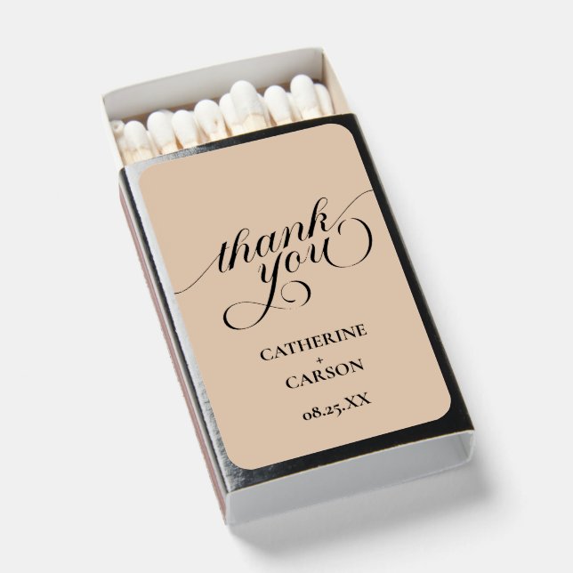 Modern Calligraphy Wedding Thank You Favor Matchboxes (Front Open)