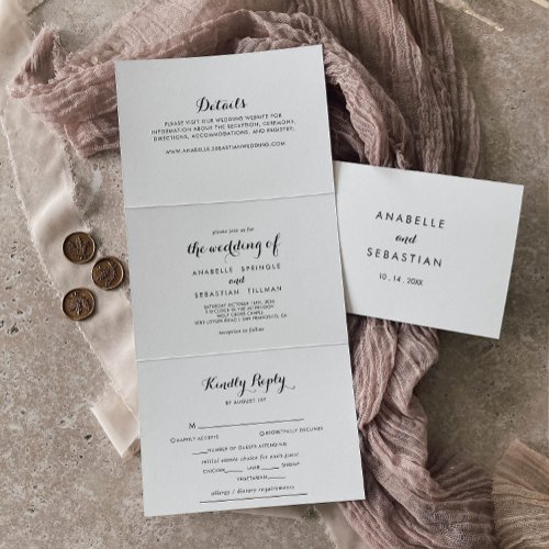 Modern Calligraphy Wedding Tri_Fold Invitation