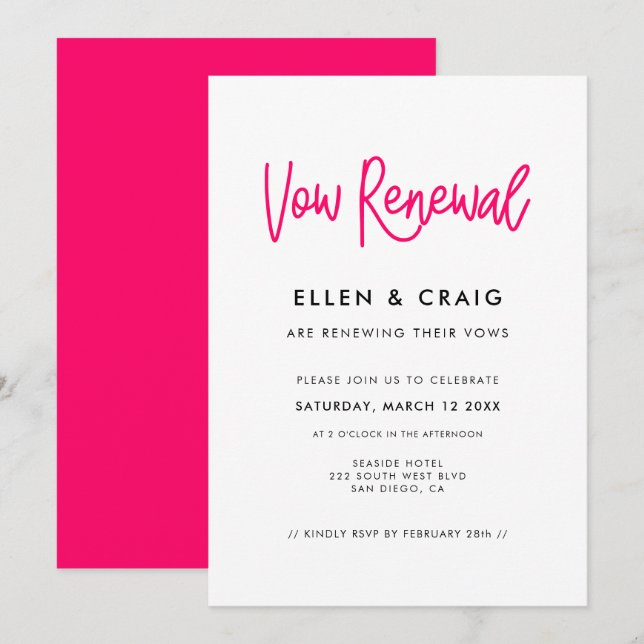 Modern calligraphy Wedding Vow renewal Invitation (Front/Back)