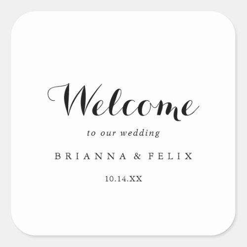 Modern Calligraphy Wedding Welcome Square Sticker