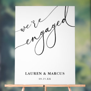 Modern Calligraphy We're Engaged Engagement Party Acrylic Sign