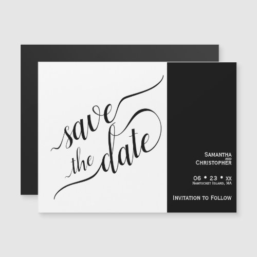 Modern Calligraphy White Wedding Save the Date Magnetic Invitation