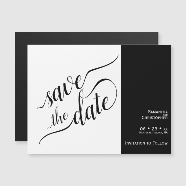 Modern Calligraphy White Wedding Save the Date Magnetic Invitation (Front/Back)