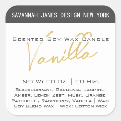 Modern Calligraphy White Yellow Candle Labels