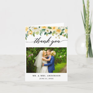 Modern Calligraphy Yellow Floral Wedding Note Thank You Card