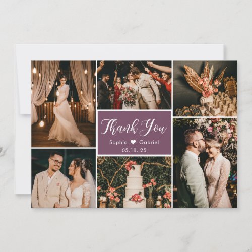 Modern Callygraphy 6 Photo Collage Wedding  Thank You Card