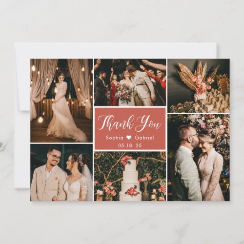 Modern Callygraphy 6 Photo Collage Wedding Thank You Card