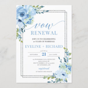 Modern callygraphy lettering blue boho vow renewal invitation