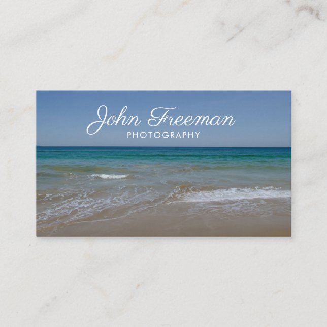 Modern Calm Beach Waves Photography Business Card (Front)