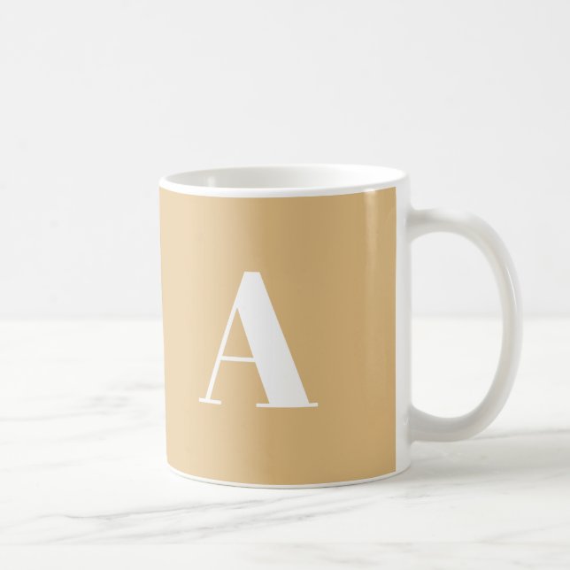 Modern camel beige custom monogram initial letter coffee mug (Right)