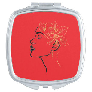 Modern Cameo Face with Gold flowers Compact Mirror