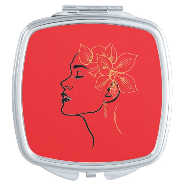 Modern Cameo Face with Gold flowers Compact Mirror (Front)