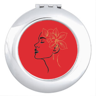 Modern Cameo Face with Gold flowers Compact Mirror