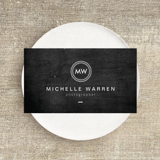 Customizable Modern Camera Lens Initials Logo II Photographer Business Card