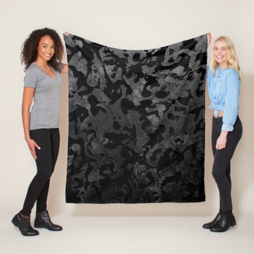 Modern Camo _Black and Dark Grey_ camouflage Fleece Blanket