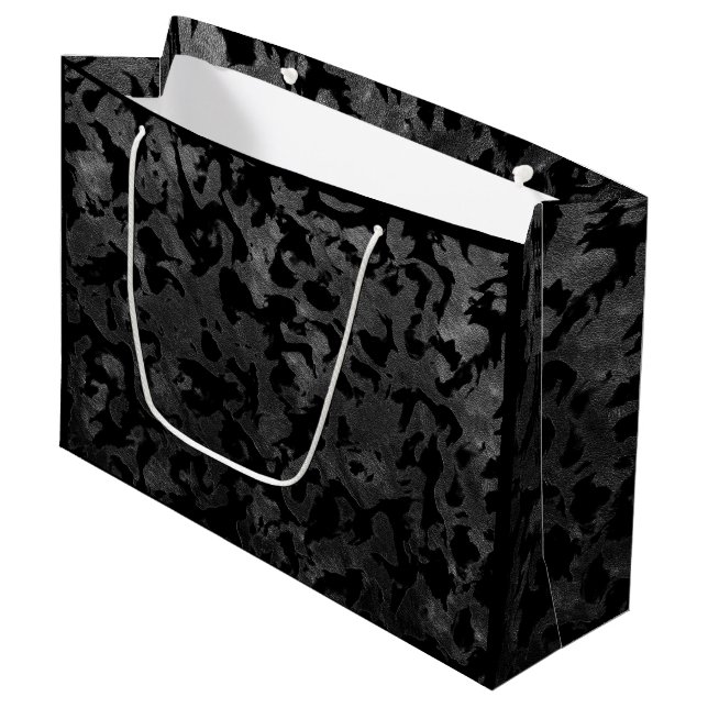 Modern Camo -Black and Dark Grey- camouflage Large Gift Bag (Front Angled)