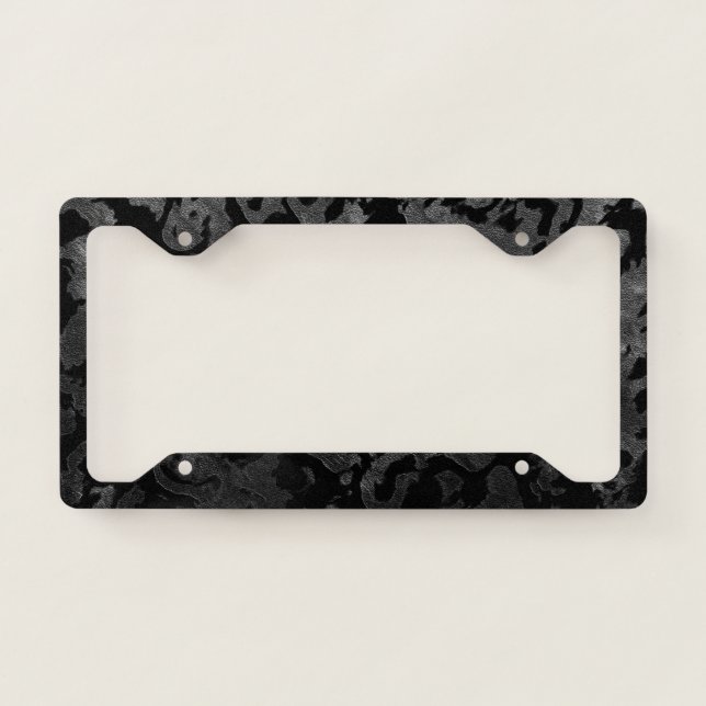 Modern Camo -Black and Dark Grey- camouflage License Plate Frame (Front)