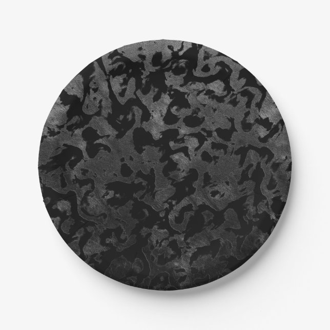 Modern Camo -Black and Dark Grey- camouflage Paper Plates (Front)
