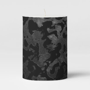 Modern Camo -Black and Dark Grey- camouflage Pillar Candle