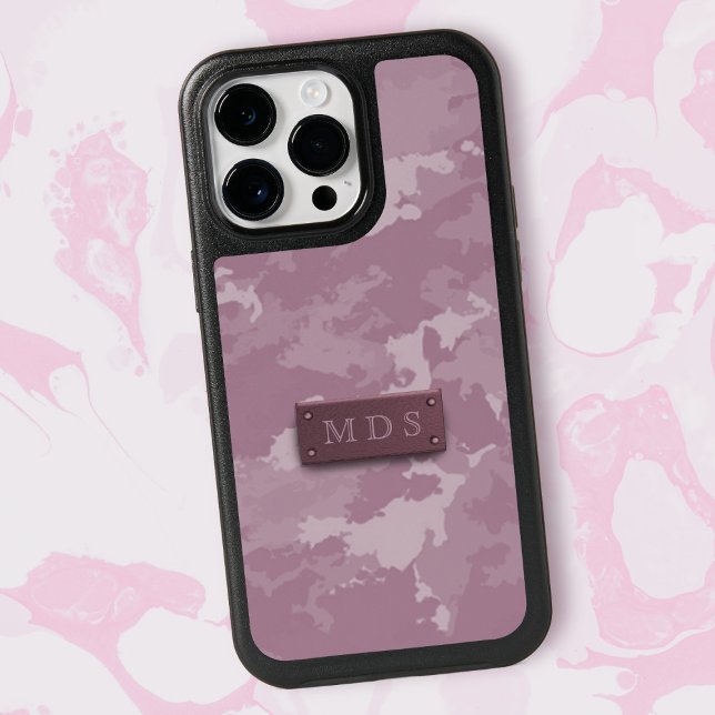 Modern Camouflage Blush Pink Camo Monogram Otterbox iPhone Case (A pink camo phone case with space for your initials)