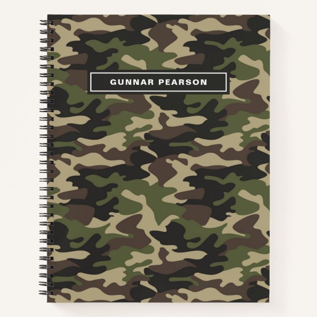 Modern Camouflage Pattern Name Black Notebook (Front)